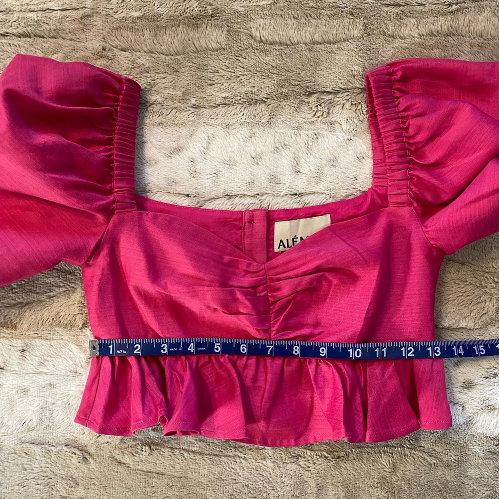 ALEMAIS💕Blaire Ruffle Blouson Crop Top In Fuchsia Size US 2 - Picture 10 of 14